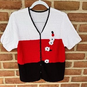 Hand crochet cardigan sweater top. Aprox size medium. One of a kind